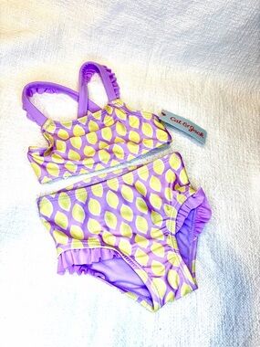 Cat & Jack Purple and Yellow Lemon Print Girls' Two-Piece Swim Set - 12 months
